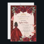 Invitación Borgoña Dorada Floral Princesa Dulce 16<br><div class="desc">Elegante Princesa Floral de Oro Borgoña Dulce 16 Invitación</div>