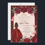 Invitación Borgoña Dorada Floral Princesa Dulce 16<br><div class="desc">Elegante Princesa Floral de Oro Borgoña Dulce 16 Invitación</div>