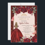 Invitación Borgoña Dorada Floral Princesa Dulce 16<br><div class="desc">Elegante Princesa Floral de Oro Borgoña Dulce 16 Invitación</div>