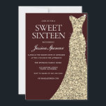 Invitación Borgoña Dorado Dress Sweet 16 Invite<br><div class="desc">Dulce de oro de Borgoña 16 Invitar a las variaciones de la invitación y los artículos coincidentes en nuestra tienda</div>