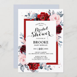 Invitación Borgoña Dusty Blue Slate Bridal Shower