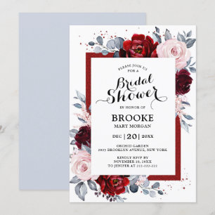 Invitación Borgoña Dusty Blue Slate Bridal Shower