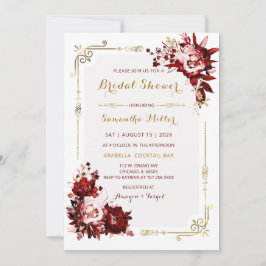 Invitación Borgoña editable y ducha de novia dorada