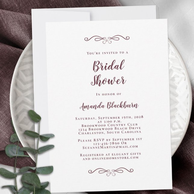 Invitación Borgoña elegante Bodas Bridal Shower Moderna (Subido por el creador)