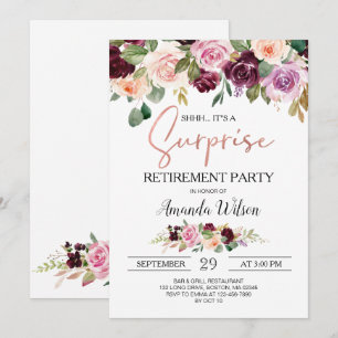 Invitación Borgoña elegante guión Fiesta de retiro sorpresa 