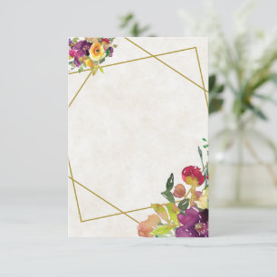 Invitación Borgoña en blanco y boda floral amarillo