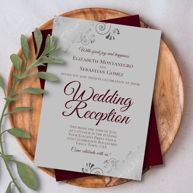 Invitación Borgoña en la recepción de boda de grisones platea (Subido por el creador)