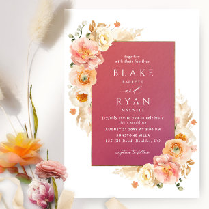 Invitación Borgoña Enfoque Rubor y Cream Floral Moda Boda