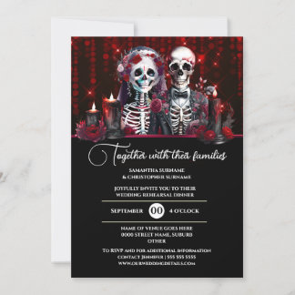 Invitación Borgoña esqueleto novia novio día de boda gótico