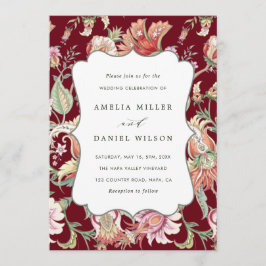 Invitación Borgoña | Fantasía tropical Boho Boda Floral