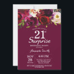 Invitación Borgoña Fiesta 21 cumpleaños de sorpresa floral<br><div class="desc">Invitación a la fiesta de cumpleaños número 21 de Burgundy Floral Surprise. Invitación a la fiesta de cumpleaños roja de Borgoña. Flor floral color burdeos. 13a 15a 16a 18a 20a 30a 40a 50a 60a 70a 80a 90a 100a. Para más personalización, haga clic en el botón "Personalizar" y utilice nuestra herramienta...</div>