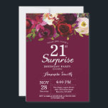 Invitación Borgoña Fiesta 21 cumpleaños de sorpresa floral<br><div class="desc">Invitación a la fiesta de cumpleaños número 21 de Burgundy Floral Surprise. Invitación a la fiesta de cumpleaños roja de Borgoña. Flor floral color burdeos. 13a 15a 16a 18a 20a 30a 40a 50a 60a 70a 80a 90a 100a. Para más personalización, haga clic en el botón "Personalizar" y utilice nuestra herramienta...</div>