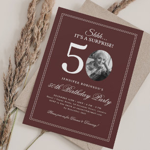 Invitación Borgona   Fiesta de cumpleaños sorpresa 50