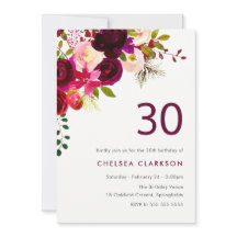 Borgoña Fiesta de Floral de Boho Rojo 30 cumpleaño