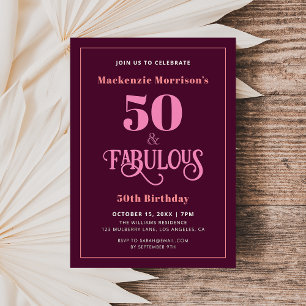 Invitación Borgoña Fiesta de los 50 años y el fabuloso cumple