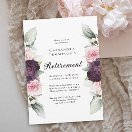 Invitación Borgoña Fiesta de retiro elegante floral rosa