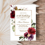 Invitación Borgoña flora la frontera de oro la fiesta de cump<br><div class="desc">Burgundy Flowers Gold Border 60th Birthday Party Invitación Ver colección coincidente en nicho y tienda</div>