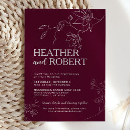 Invitación Borgoña Floral Boho Boda simple