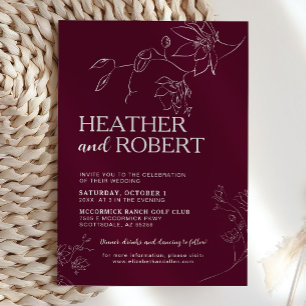 Invitación Borgoña Floral Boho Boda simple