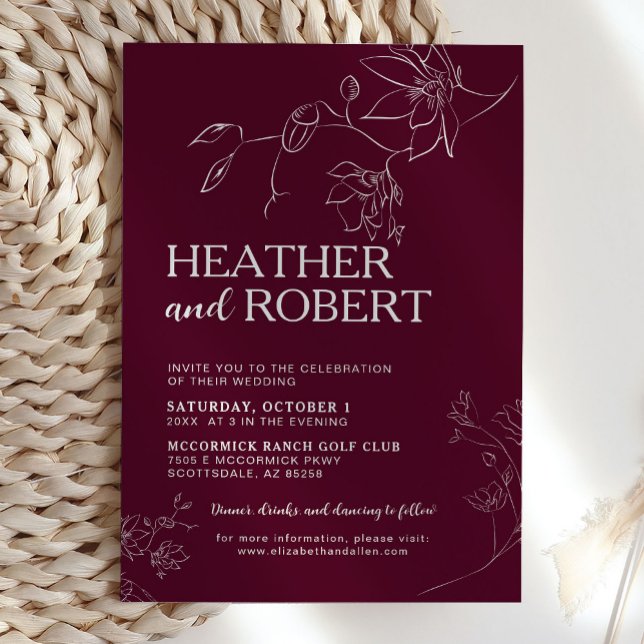 Invitación Borgoña Floral Boho Boda simple (Subido por el creador)