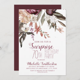 Invitación Borgoña Floral Boho Vintage 70 cumpleaños