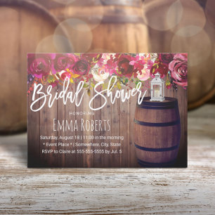 Invitación Borgoña Floral Boho Wine Barrel Bridal Shower