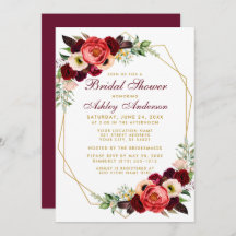 Borgoña Floral Bridal Shower Boho Invite GB