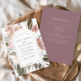 Invitación Borgoña Floral de boho en un solo Boda