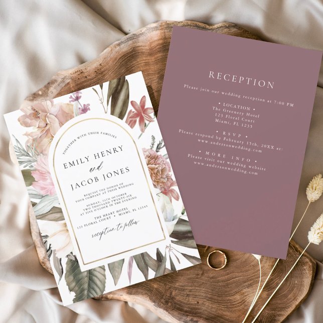 Invitación Borgoña Floral de boho en un solo Boda (Subido por el creador)