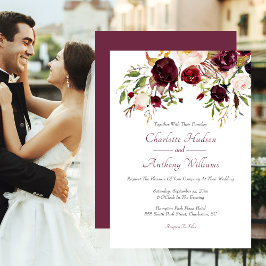 Invitación Borgoña Floral Elegante Boda