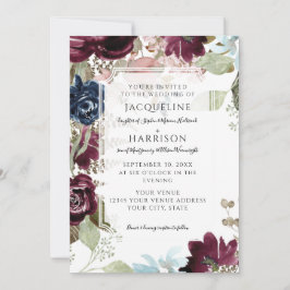 Invitación Borgoña Floral Elegante Boda del Fall Rubor Fall