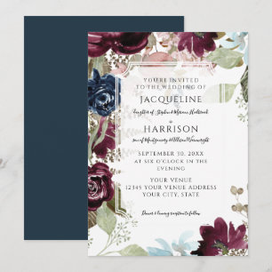 Invitación Borgoña Floral Elegante Boda del Fall Rubor Fall