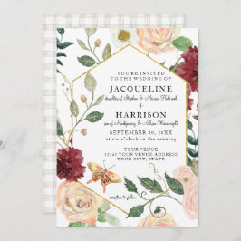 Invitación Borgoña Floral Elegante Rosa Fall Boda