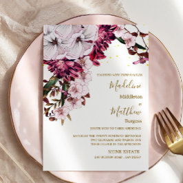 Invitación Borgoña Floral Gold Elegante Boda de Moda