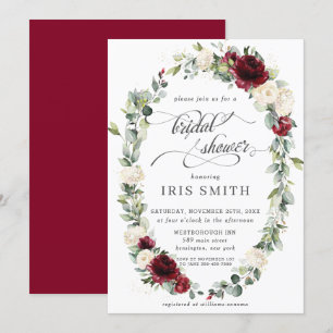 Invitación Borgoña Floral Leafy Wreath Bridal