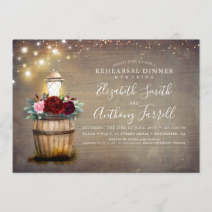 Invitación Borgoña Floral Linterna Rústica Ensayo Cena
