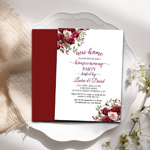 Invitación Borgoña Floral Moderna Script Fiesta de calentamie