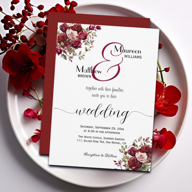 Invitación Borgoña Floral Moderno Boda de escritura (Subido por el creador)