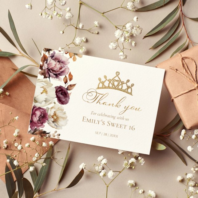 Invitación Borgoña Floral Otoño Dulce 16 Gracias Cartas (Subido por el creador)