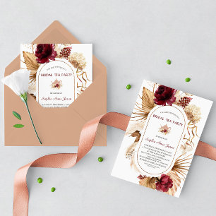 Invitación Borgoña Floral Pampas Grass Bridal Tea Fiesta