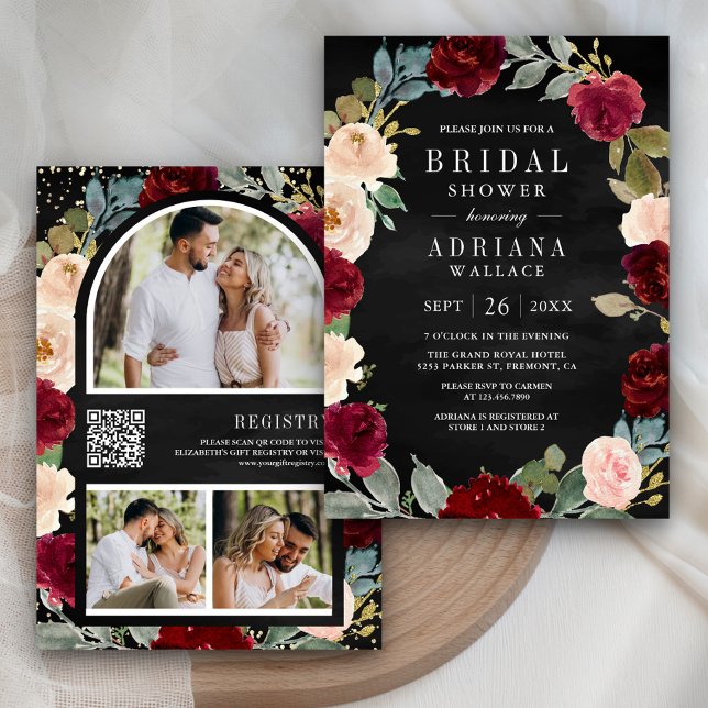 Invitación Borgoña Floral QR Código Niña Ducha de Novias (Subido por el creador)
