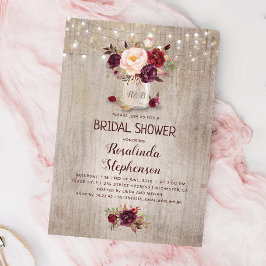 Invitación Borgoña Floral Roja Mason Jar Rustic Bridal Shower