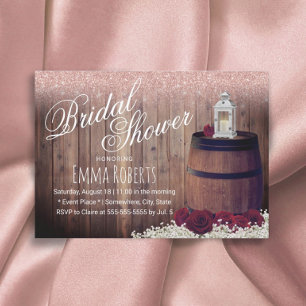 Invitación Borgoña Floral Rústica Wine Barrel Bridal Shower