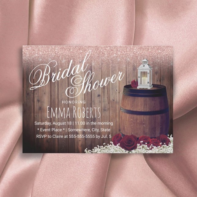 Invitación Borgoña Floral Rústica Wine Barrel Bridal Shower (Subido por el creador)