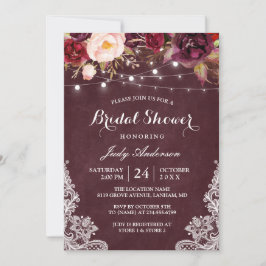 Invitación Borgoña Floral String Luces Lace Bridal Ducha