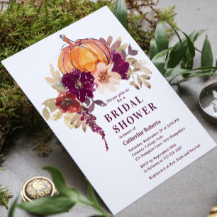 Invitación Borgoña Floral Watercolor Calabaza Brimpkin Ducha