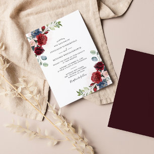Invitación Borgoña Floral Watercolor Elegante Boda