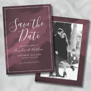 Invitación Borgona Foto Boda Guardar la Fecha