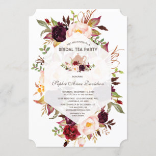 Invitación Borgoña Geométrica Floral Bridal Shower Tea Fiesta