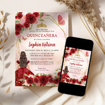 Borgoña Glam Rojo Dorado Princesa Quinceañera